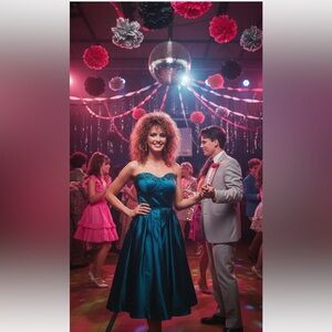 Suzhou Deep Jade Satin Sequin Fit & Flare Evening Strapless Dress Size 4 New!